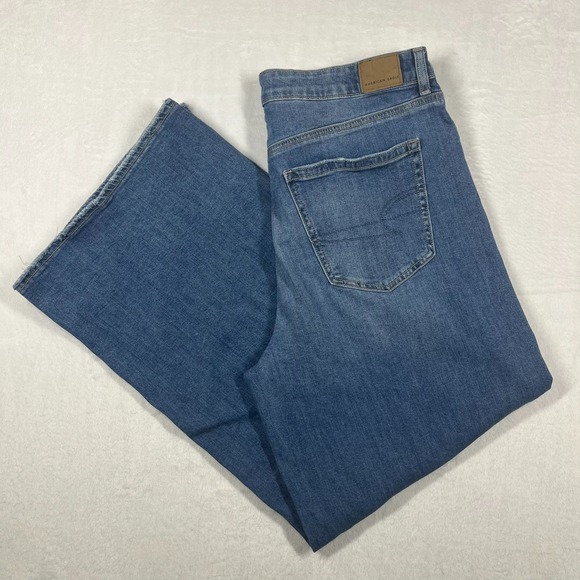 American Eagle Outfitters Denim - American Eagle Super High Rise Baggy Wide Leg Jeans Womens 14 Light Wash Stretch